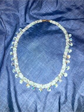 Kumihimo beaded necklace Beaded Crystal Drop Necklace - White & Iridescent